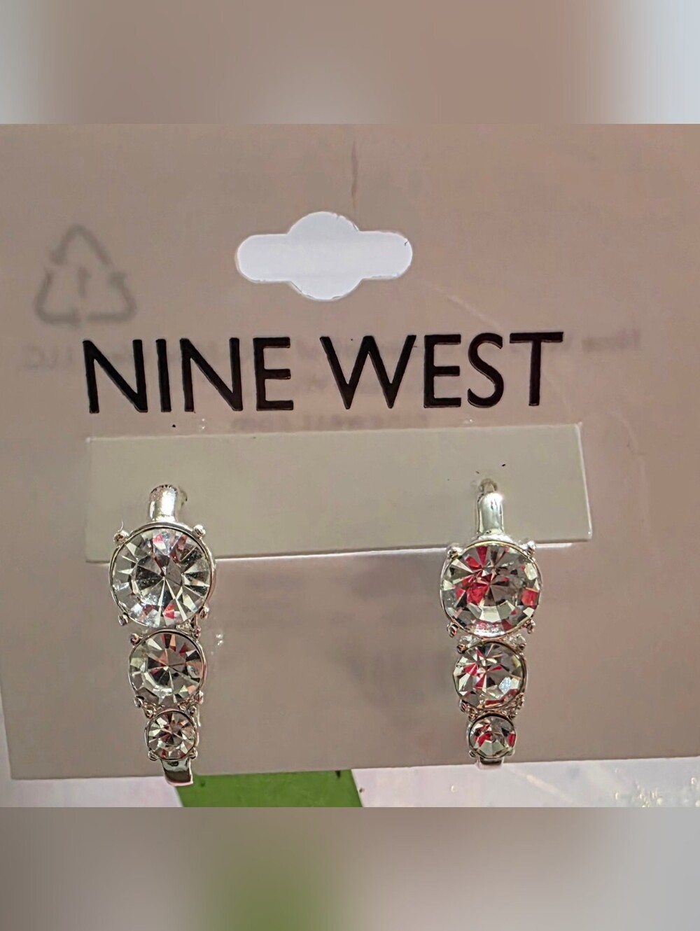 Nine West Silver Crystal Trio Drop Earrings - Clear